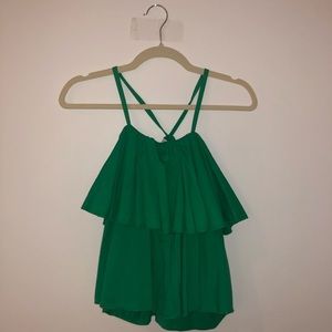 Green ruffled Zara top